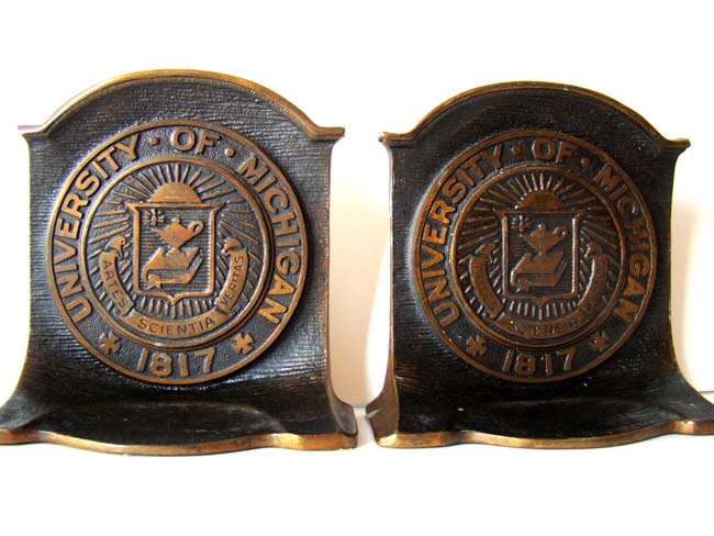 A pair of University of Michigan Bookends circa 1960
